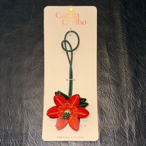Camila Coelho Red Leather Flower Pendant with Green Cord